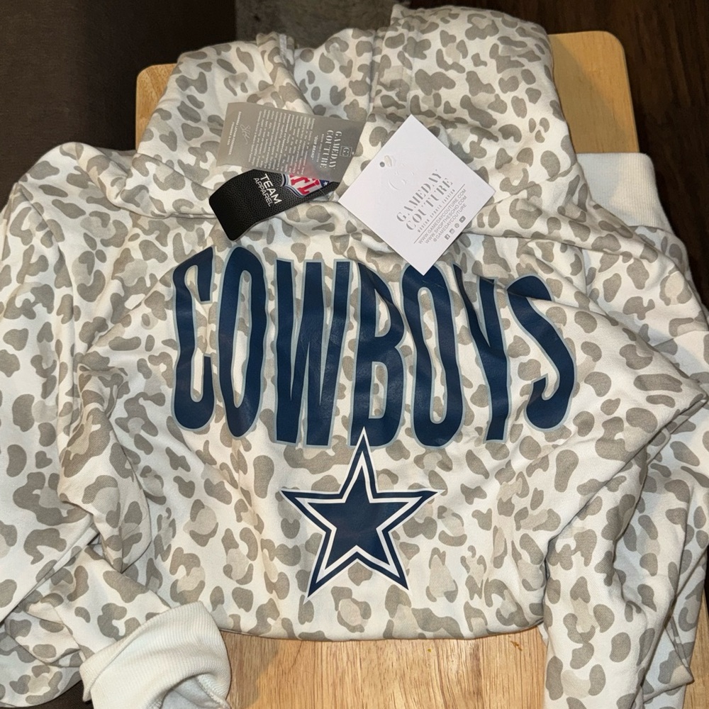 NFL Game Day Couture Cream and Gray Leopard Print Top